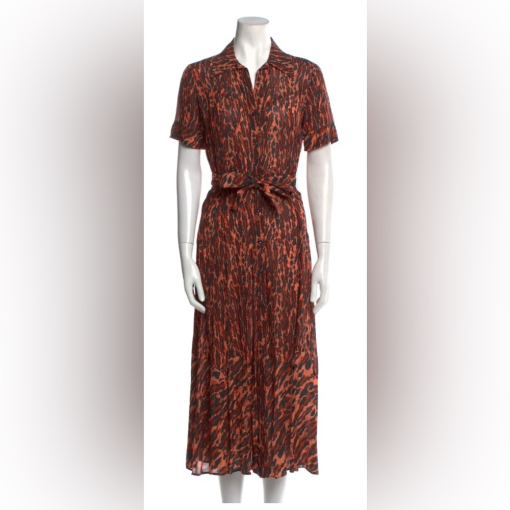 Sandro Paris Collared Animal Print Button Down Belted Shirt Dress EU Size 36 - Picture 7 of 10